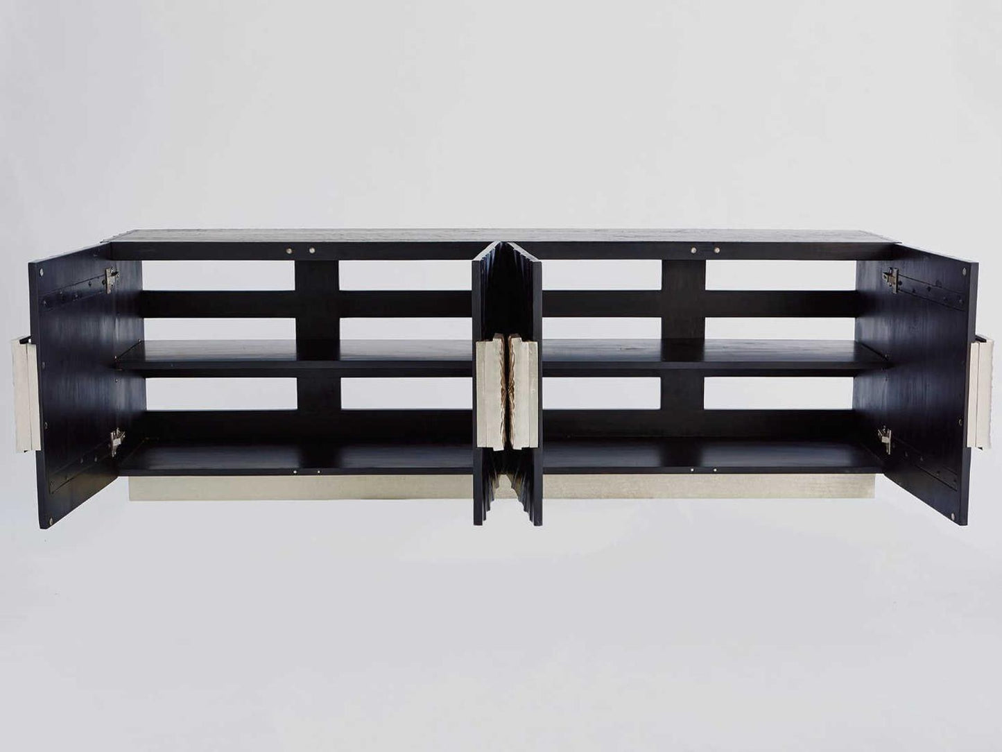 Pleated Media Sideboard in Black Onyx Pine Wood with Black Nickel