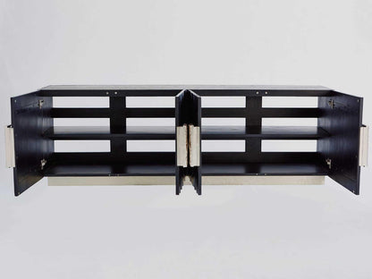Pleated Media Sideboard in Black Onyx Pine Wood with Black Nickel