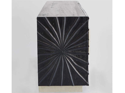 Pleated Media Sideboard in Black Onyx Pine Wood with Black Nickel