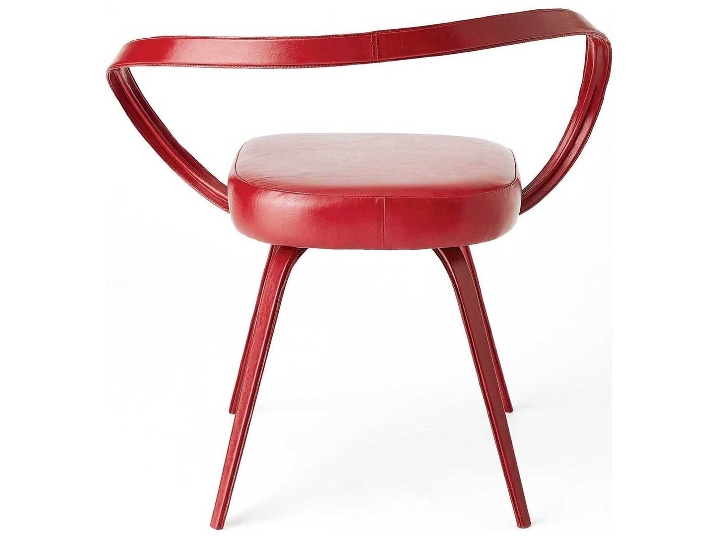 Leather Red Upholstered Arm Dining Chair with Iron Frame