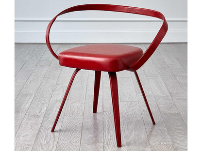 Leather Red Upholstered Arm Dining Chair with Iron Frame