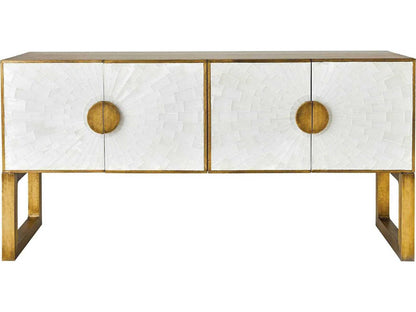 Gypsum Rectangular Console Table with Selenite and Antique Brass
