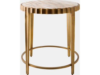 Liberty Round Marble Vintage Brass Natural End Table