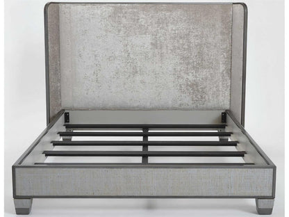 Argento Queen Platform Bed with Pewter Trim and Velvet Upholstery