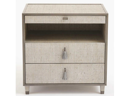Argento 3-Drawer Nightstand in Silver Raffia and Pewter Trim