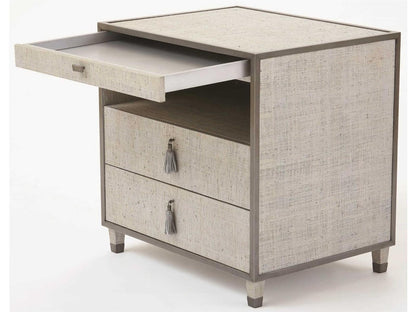 Argento 3-Drawer Nightstand in Silver Raffia and Pewter Trim