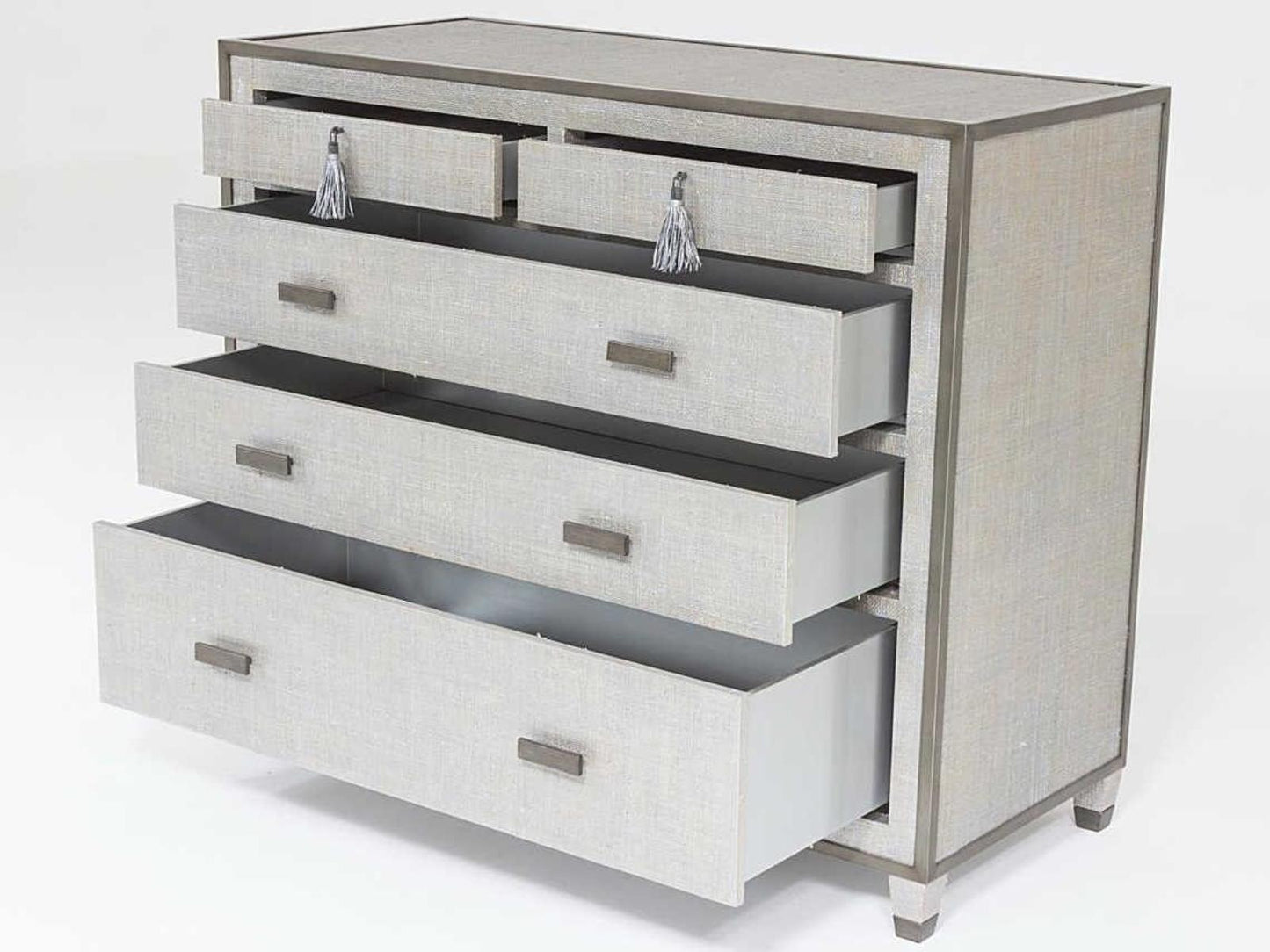 Argento 5-Drawer Chest with Silvered Raffia and Pewter Trim