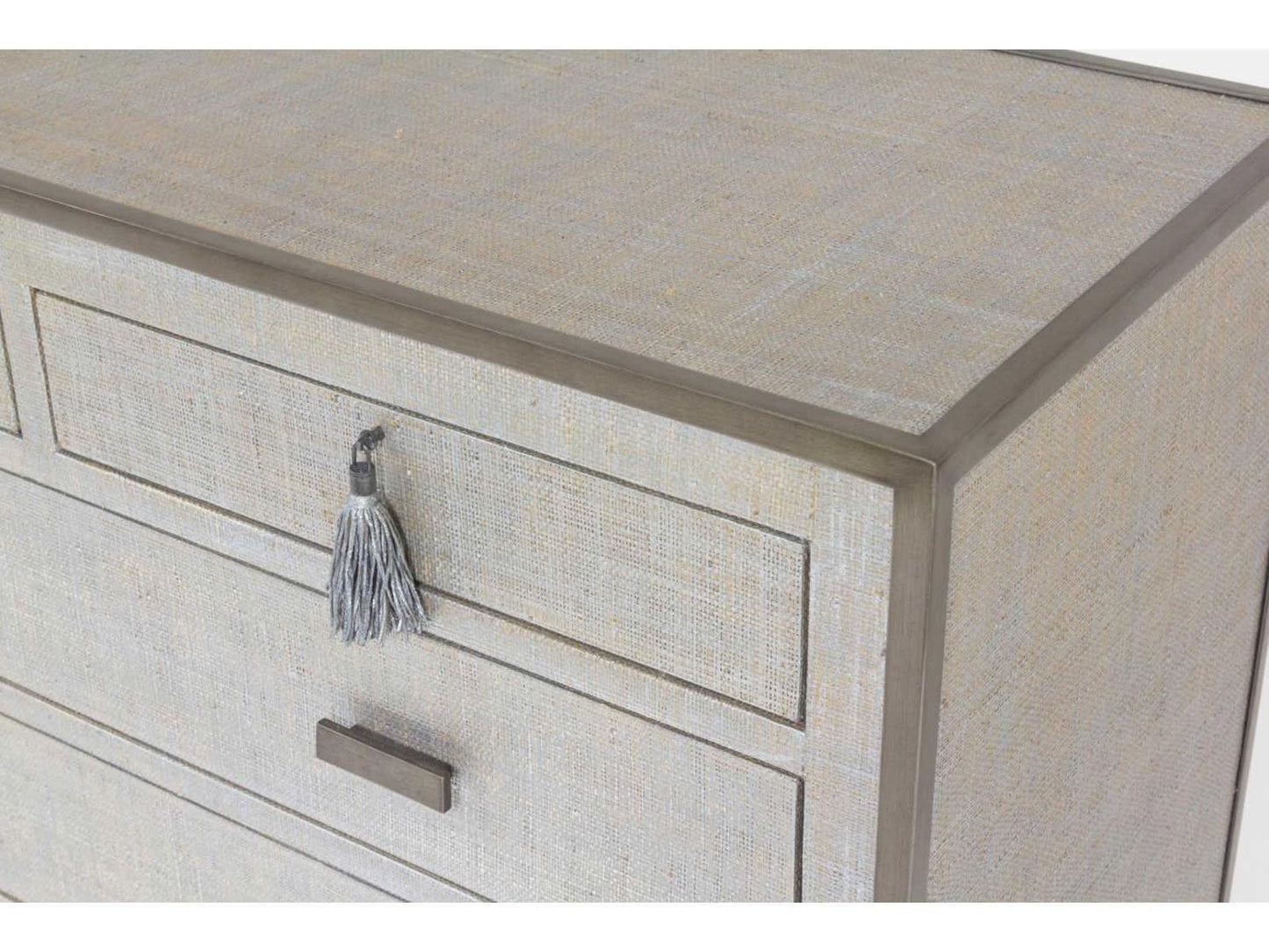 Argento 5-Drawer Chest with Silvered Raffia and Pewter Trim