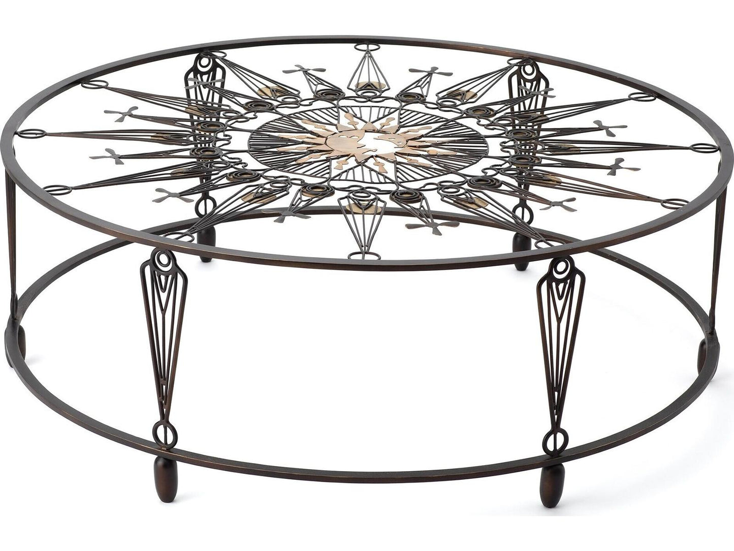 Soleil Round Glass Coffee Table with Gunmetal and Brass Finish