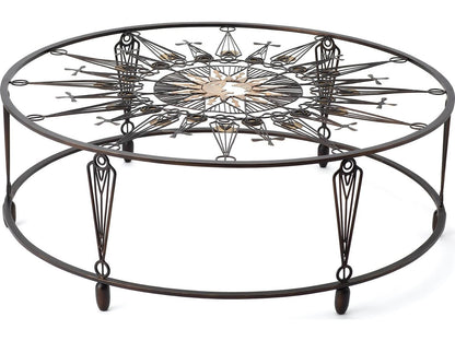 Soleil Round Glass Coffee Table with Gunmetal and Brass Finish
