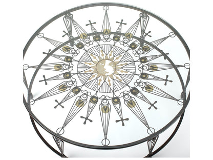 Soleil Round Glass Coffee Table with Gunmetal and Brass Finish