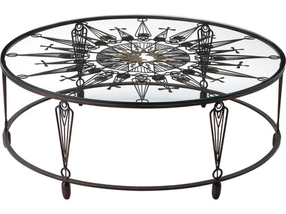 Soleil Round Glass Coffee Table with Gunmetal and Brass Finish