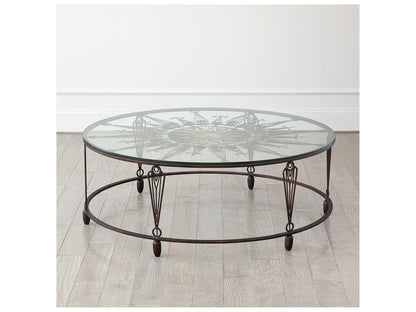 Soleil Round Glass Coffee Table with Gunmetal and Brass Finish