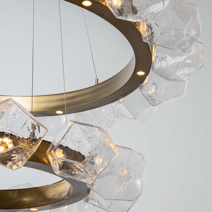 Gem 48" Wide 40 Light Hand Blown Glass LED 2 Tier Radial Ring Chandelier