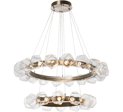 Gem 48" Wide 40 Light Hand Blown Glass LED 2 Tier Radial Ring Chandelier