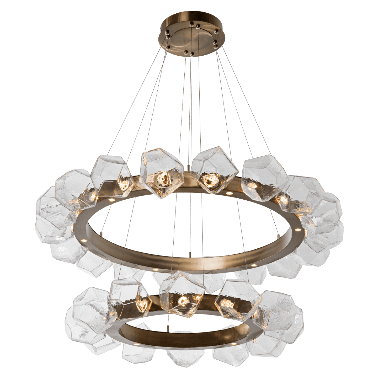 Gem 48" Wide 40 Light Hand Blown Glass LED 2 Tier Radial Ring Chandelier