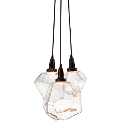 Gem 14" Wide 3 Light Hand Blown Glass LED Pendant Cluster