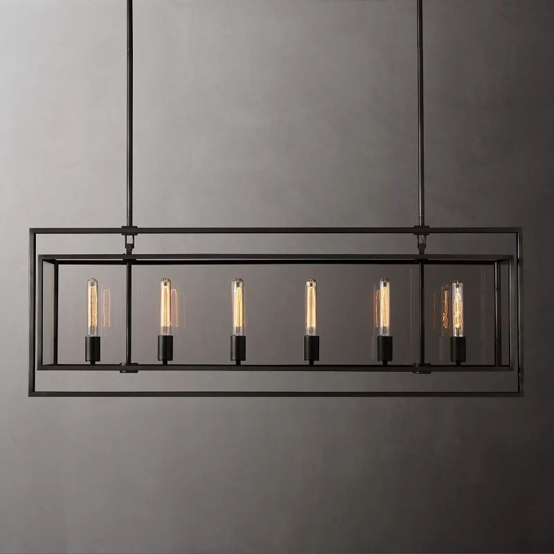 Beckor Glass Lantern Rectangular Chandelier 54"