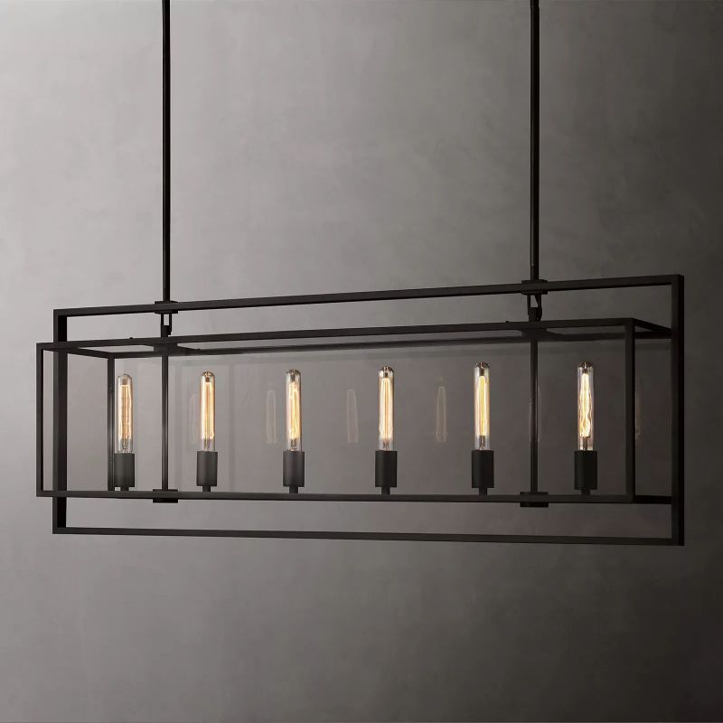Beckor Glass Lantern Rectangular Chandelier 54"