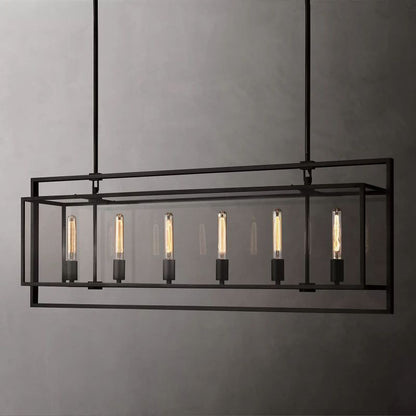 Beckor Glass Lantern Rectangular Chandelier 54"