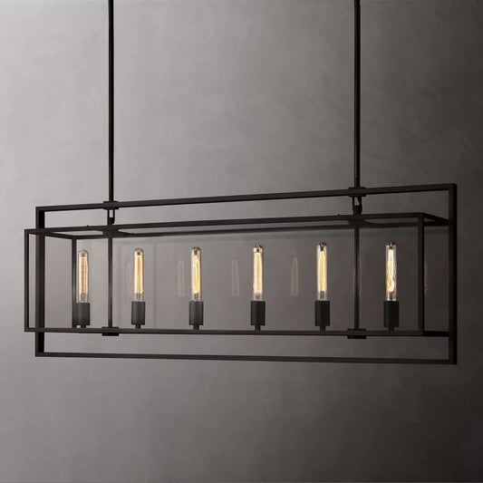 Beckor Glass Lantern Rectangular Chandelier 54"