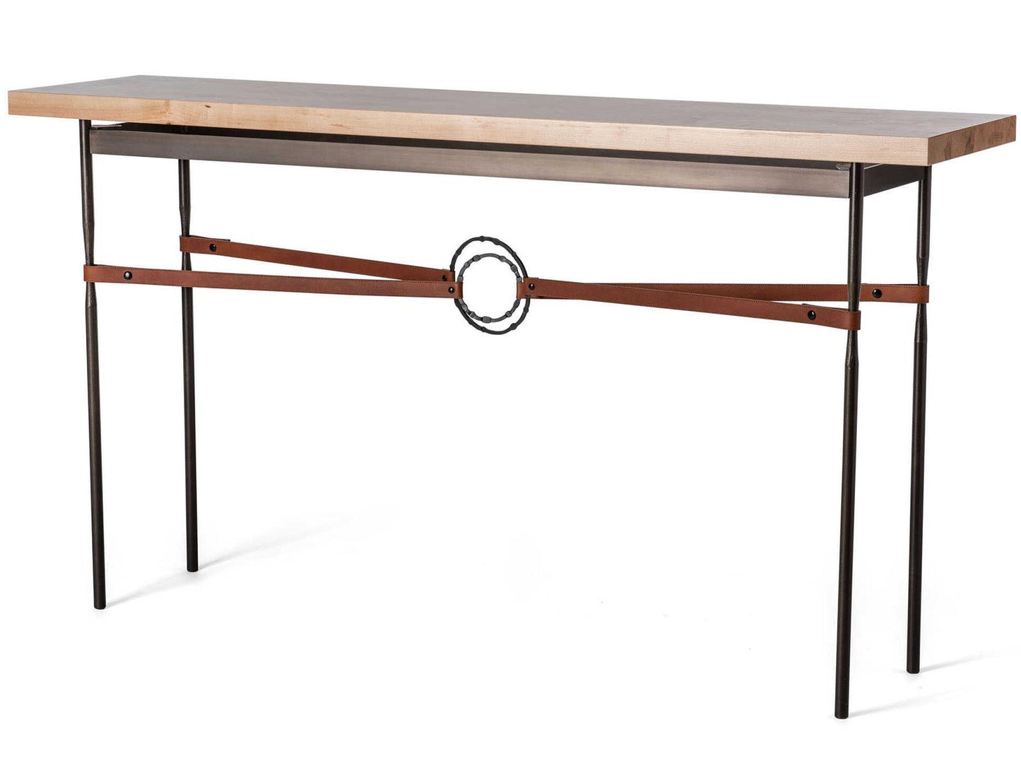 Equus Rectangular Console Table with Maple Top and Leather Accents