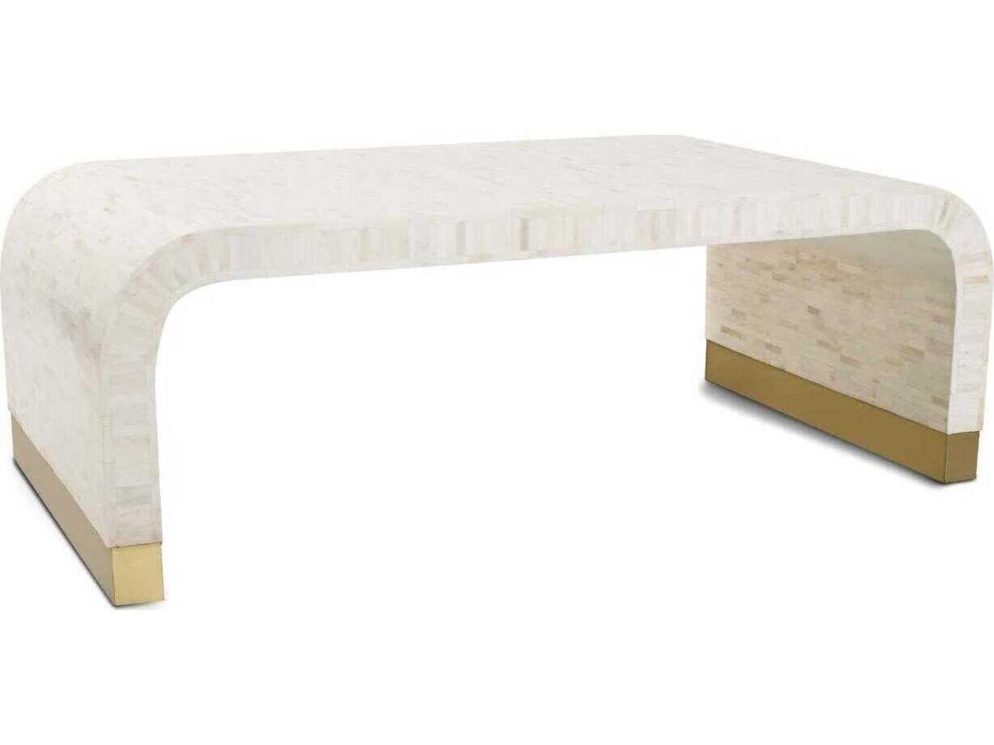 Michelina Rectangular Textured White Coffee Table with Brass Accents