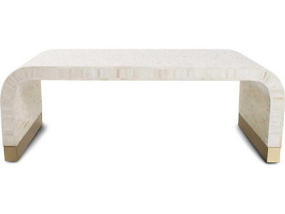 Michelina Rectangular Textured White Coffee Table with Brass Accents