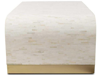 Michelina Rectangular Textured White Coffee Table with Brass Accents