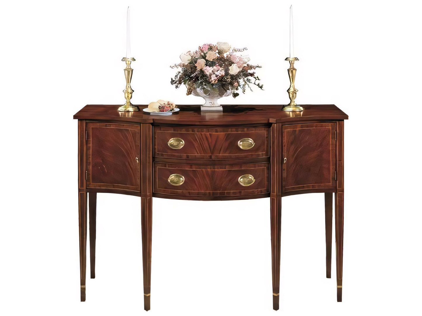 56 Inch Mahogany Wood Sideboard with Silverware Liner and Brass Hardware