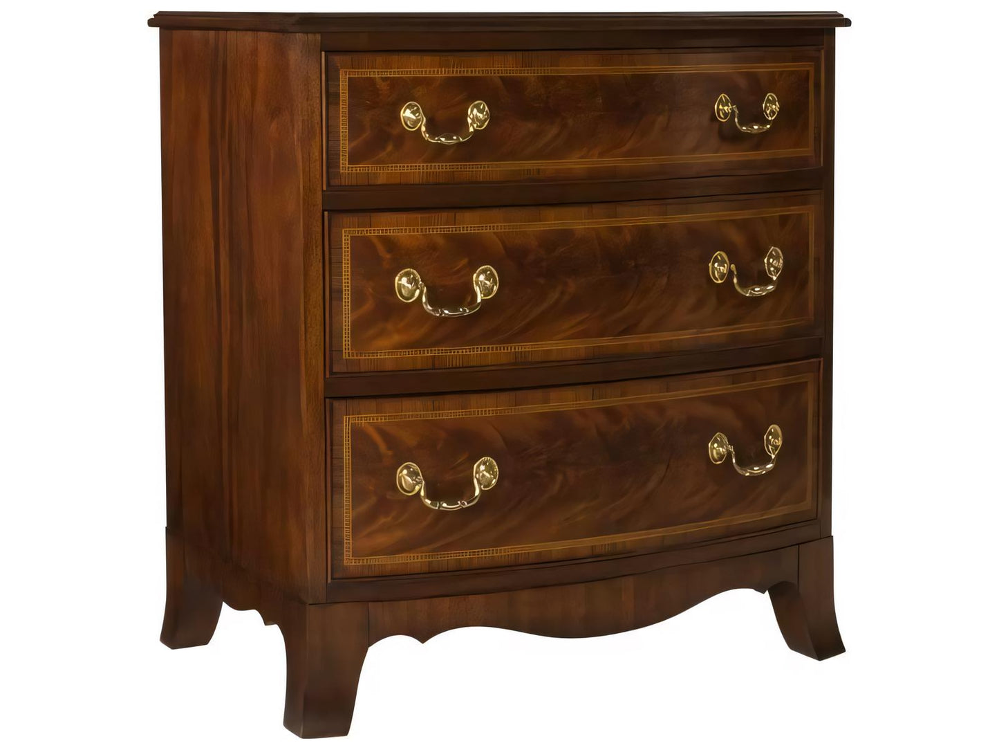 3-Drawer Bowfront Mahogany Wood Nightstand