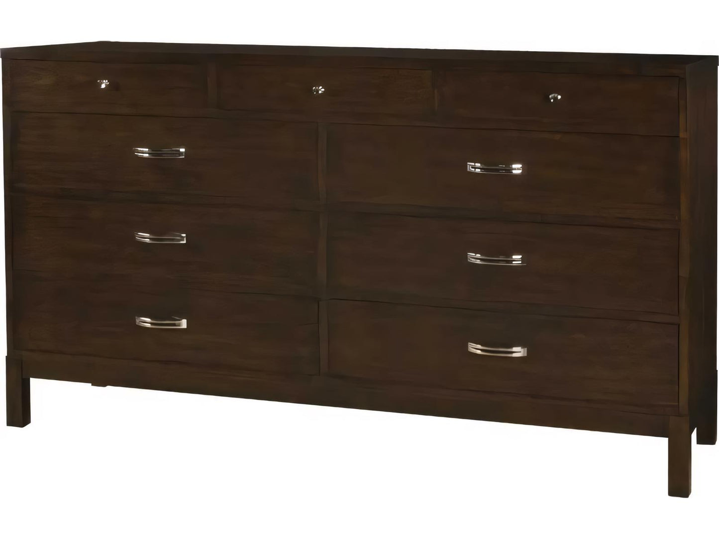 9-Drawer Triple Dresser in Brown Mahogany Wood