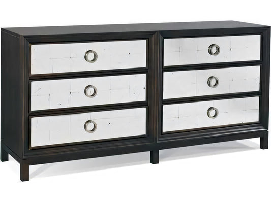 Custom Elements 6-Drawer Brown Maple Wood Double Dresser with Eglomise Fronts