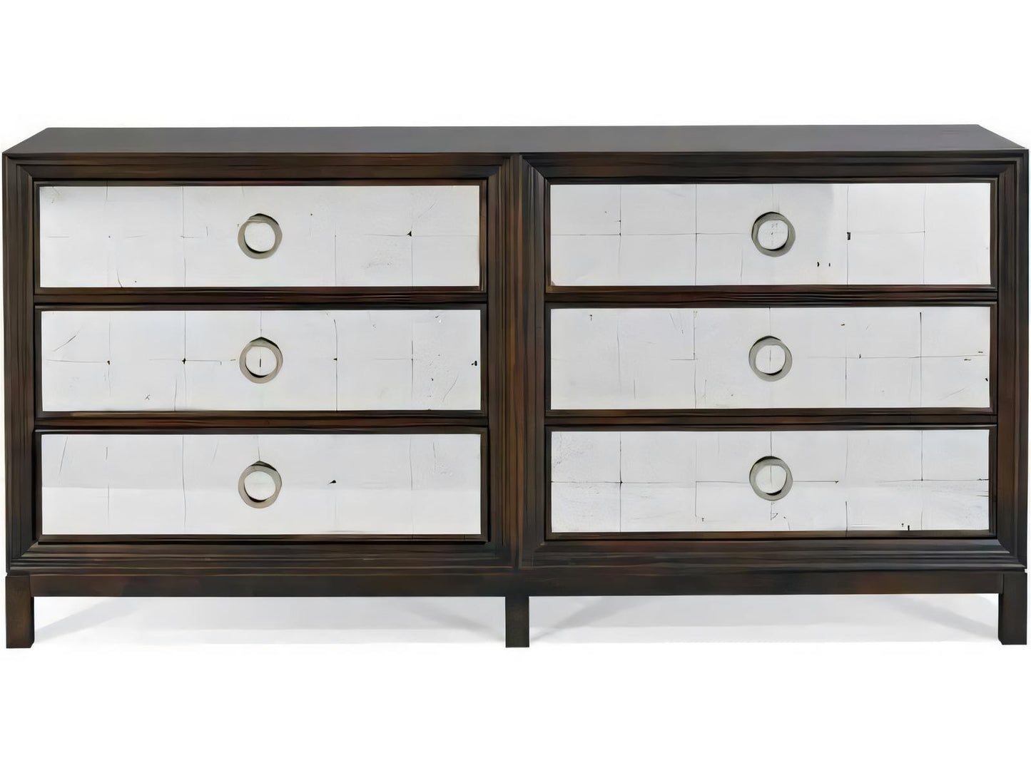 Custom Elements 6-Drawer Brown Maple Wood Double Dresser with Eglomise Fronts