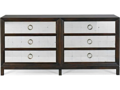 Custom Elements 6-Drawer Brown Maple Wood Double Dresser with Eglomise Fronts
