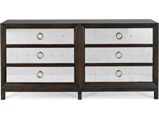 Custom Elements 6-Drawer Brown Maple Wood Double Dresser with Eglomise Fronts