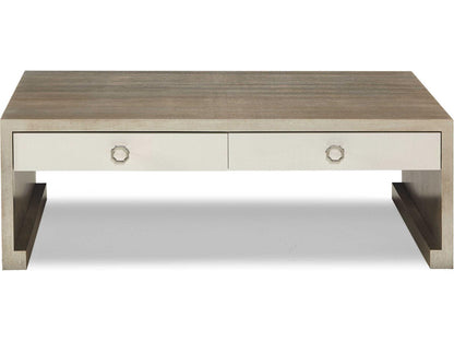 Trellis Rectangular Wood Coffee Table with Two Drawers in Silver Fox