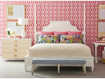 Trellis Upholstered Mazie Queen Poster Bed Sugar Ash Wood