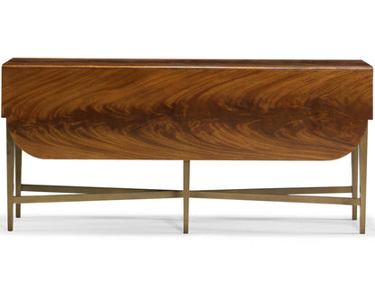 East Side West Side Console Table Bleached Crotch Mahogany and Aged Platinum Base