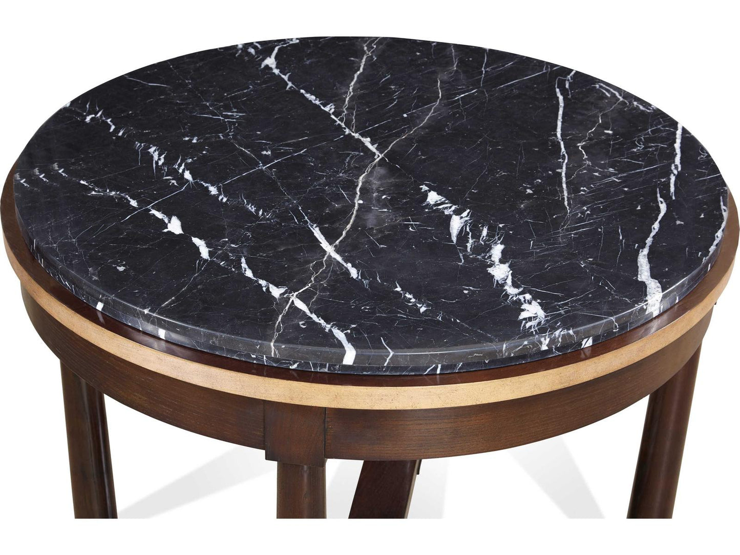 Journey The World Round Stone End Table with Black Tie Lacquer Finish