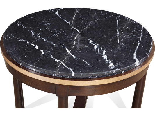 Journey The World Round Stone End Table with Black Tie Lacquer Finish