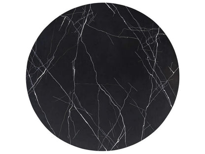 Journey The World Round Stone End Table with Black Tie Lacquer Finish