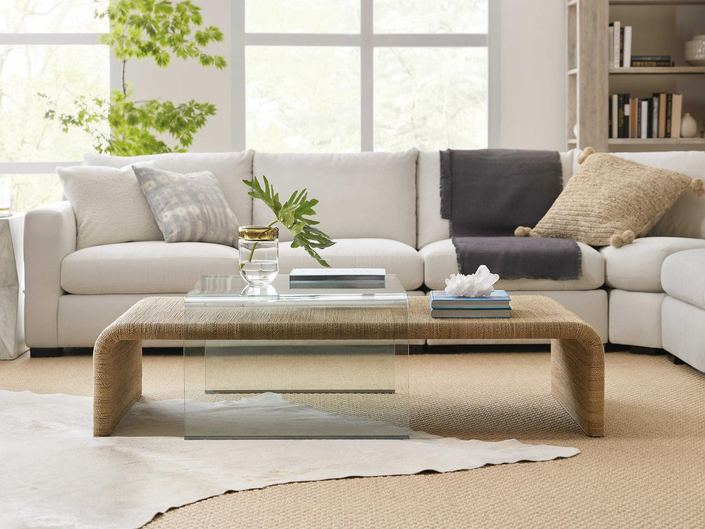 Amani Rope and Glass Rectangular Cocktail Table in Browns