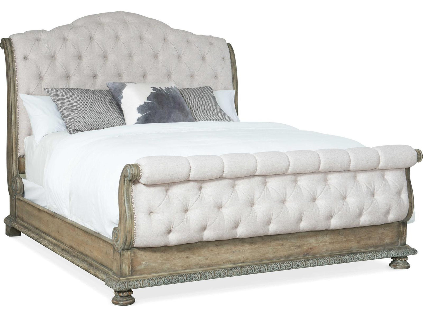 Castella California King Sleigh Bed with Upholstered Tufted Headboard in Antique Slate