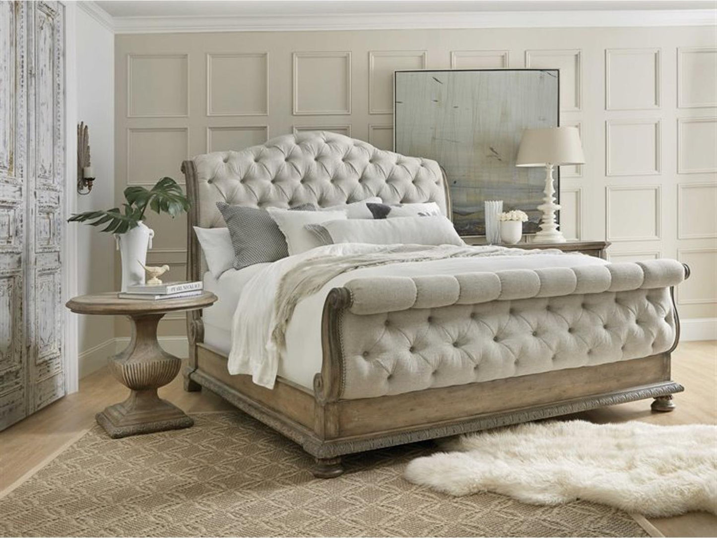 Castella California King Sleigh Bed with Upholstered Tufted Headboard in Antique Slate