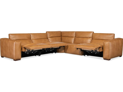 Fresco 5-Piece Power Reclining Leather Sectional in Brown