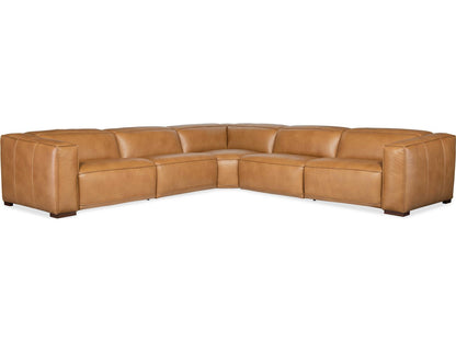 Fresco 5-Piece Power Reclining Leather Sectional in Zen Caramel