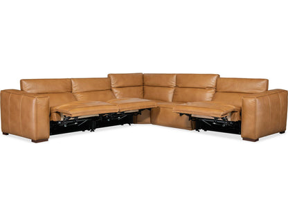 Fresco 5-Piece Power Reclining Leather Sectional in Zen Caramel