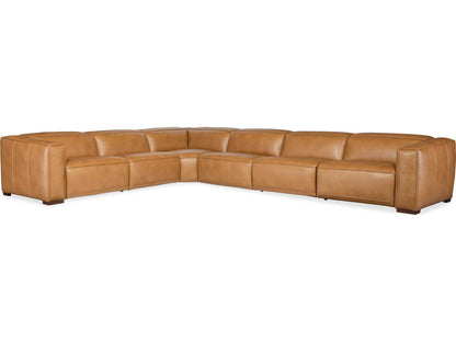 Fresco 6-Seat Power Reclining Leather Sectional in Zen Caramel Brown