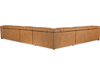 Fresco 6-Seat Power Reclining Leather Sectional in Zen Caramel Brown